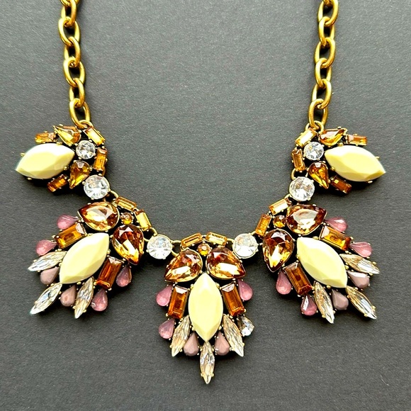 J.Crew Statement Necklace Topaz Violet Copper Cream Faceted Glass Fall Neutrals - Picture 8 of 8